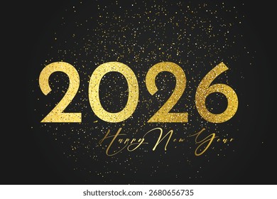 Feliz año Nuevo 2026 Plantilla de Vector con partículas de oro