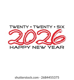 Feliz Ano Novo 2026 Vetor Design - Tipografia angustiada artística com números de rabisco e fórmula matemática, Moderna celebração Cartão de Saudação Banner Poster Elemento Gráfico