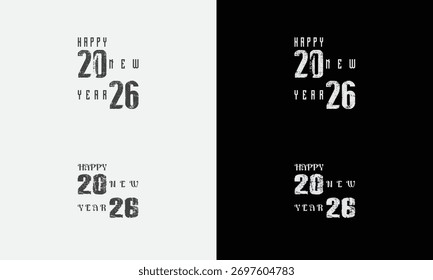 Frohes neues Jahr 2026 Vektorgrafik-Set. Nostalgische Typografie für Partybanner, Karten und Werbedesigns für Feiertage.