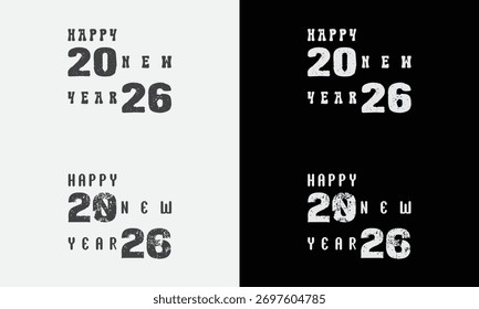 Feliz año Nuevo 2026 conjunto de gráficos de Vector. Tipografía angustiada y grunge para Anuncios de fiesta, tarjetas y diseños de promoción de eventos navideños.