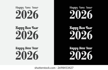 Frohes neues Jahr 2026 Vektorpaket: Fette, Retro- und moderne Typografie für Banner, Karten und Feiertagsgrafiken.