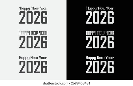 Happy New Year 2026 vector pack: Bold, Retro, and Modern typography for banners, cards, and holiday graphics.