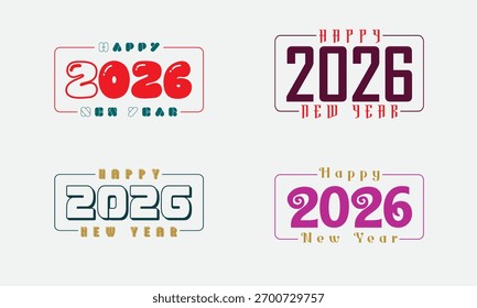 Feliz año Nuevo 2026 Paquete de Vector! Tipografía moderna y diversa y opciones de color perfectas para invitaciones, Anuncios y camisetas