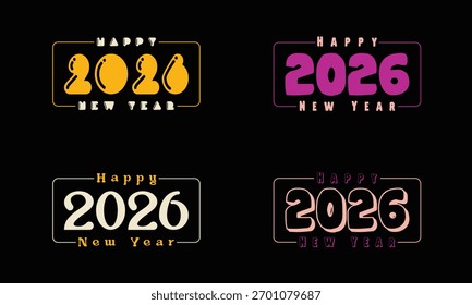 Feliz año Nuevo 2026 Paquete de Vector! Tipografía moderna y diversa y opciones de color perfectas para invitaciones, Anuncios y camisetas, ropa.