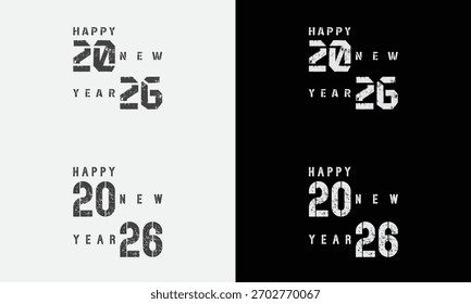 Happy New Year 2026 vector logo set. Trendy, diverse typography for holiday cards, posters, banners, and merchandise