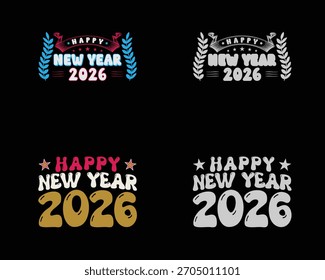 Happy New Year 2026 vector collection for greeting cards, banners, and digital festive designs.