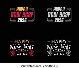 Feliz Ano Novo 2026 coleção vetorial para cartões de saudação, banners e desenhos festivos digitais.