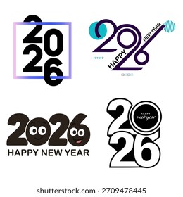 Feliz Ano Novo 2026 vetor saudação com texto de brilho de ouro caligráfico. Escova festiva pintada com letras brilhantes para cartão de férias, banner, cartaz. Projeto de véspera de Ano Novo.