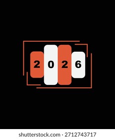 Feliz Año Nuevo 2026 Ilustración vectorial. Efecto de texto pintado de oro con trazo de pincel caligráfico. Fondo festivo para la celebración de la víspera del Nuevo año con fuegos artificiales.