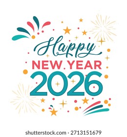 Feliz año Nuevo 2026, Vector, icono, pegatina. Feliz año Nuevo 2026 con Plantilla de diseño de caligrafía