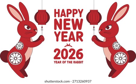 Happy new year 2026 vector illustration chinese zodiac rabbit greeting card design chinese lunar calendar holiday tradition