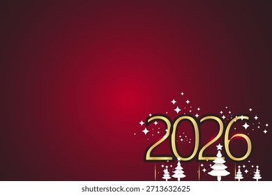 Feliz año Nuevo 2026 Ilustración vectorial con destellos y números dorados de bombilla sobre fondo rojo