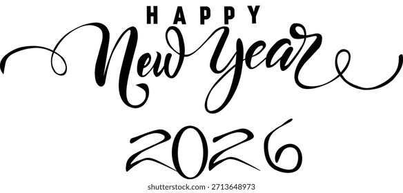 Feliz año Nuevo 2026 Ilustración vectorial con tipografía moderna, fuegos artificiales y Elementos festivos. Diseño limpio y elegante adecuado para Anuncios, carteles, tarjetas de felicitación y redes sociales.