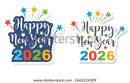 Happy New Year 2026, vector, icon, sticker.