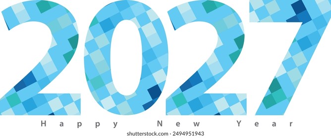 happy new year 2027 with blue monochrome square inside, 2027 vector illustration, isolated on white background.
