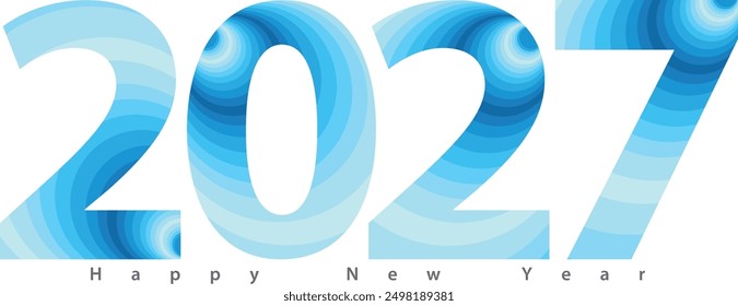 happy new year 2027 with blue monochrome color inside, 2027 vector illustration, isolated on white background.