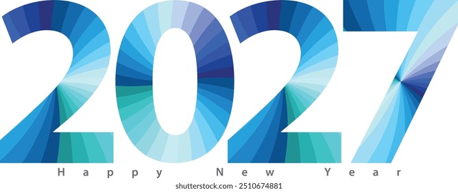 happy new year 2027 with blue monochrome stripes color inside, 2027 vector illustration, isolated on white background.