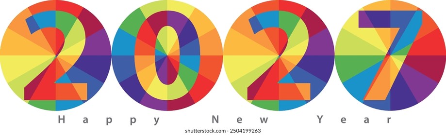 happy new year 2027 with circle shape many color inside, 2027 vector illustration, isolated on white background.