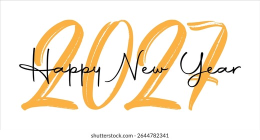 Happy new year 2027 greeting with orange brush stroke numbers isolated on white
