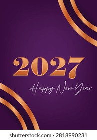 happy new year 2027 on puple background with golden Strip 