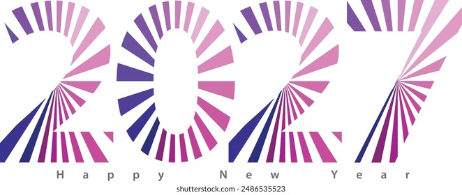 happy new year 2027 with radial purple monochrome color inside, 2027 vector illustration, isolated on white background.