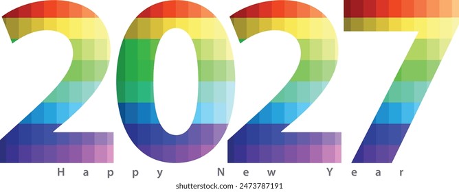 happy new year 2027 with rainbow color inside, 2027 vector illustration, isolated on white background.