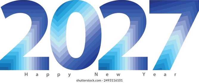 happy new year 2027 with striped blue monochrome color inside, 2027 vector illustration, isolated on white background.