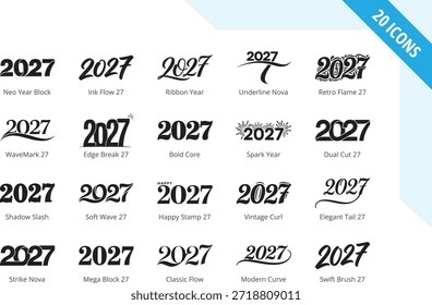Happy New Year 2027 vector illustration in a clean and modern graphic design style. Fully editable and scalable EPS vector suitable for branding, marketing, social media, websites, posters, banners, greeting cards and commercial design projects.