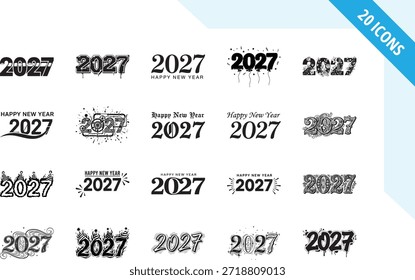 Happy New Year 2027 vector illustration in a clean and modern graphic design style. Fully editable and scalable EPS vector suitable for branding, marketing, social media, websites, posters, banners, greeting cards and commercial design projects.