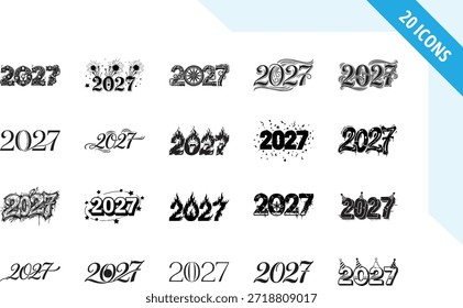 Happy New Year 2027 vector illustration in a clean and modern graphic design style. Fully editable and scalable EPS vector suitable for branding, marketing, social media, websites, posters, banners, greeting cards and commercial design projects.