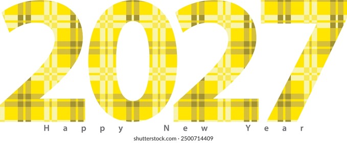 happy new year 2027 with yellow gingham monochrome color  inside, 2027 vector illustration, isolated on white background.