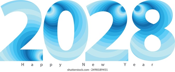 happy new year 2028 with blue monochrome color inside, 2028 vector illustration, isolated on white background.