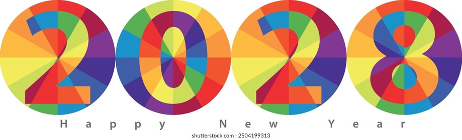 happy new year 2028 with circle shape many color inside, 2028 vector illustration, isolated on white background.