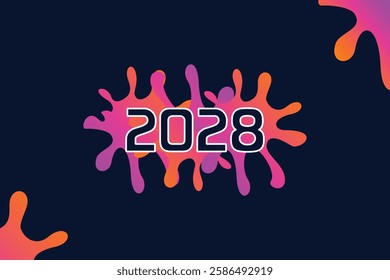 Happy New Year 2028 Design Template On Spilled Paint With Gradient Color