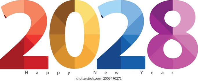 happy new year 2028 with diagonal stripes many color inside, 2028 vector illustration, isolated on white background.
