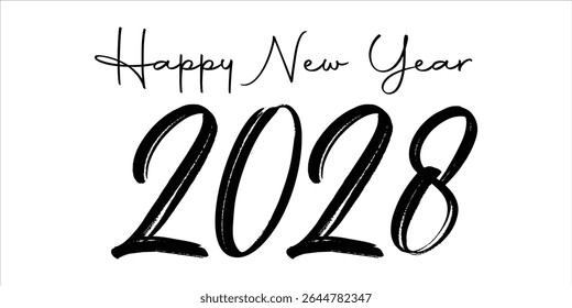 Happy new year 2028 handwritten text isolated on white background