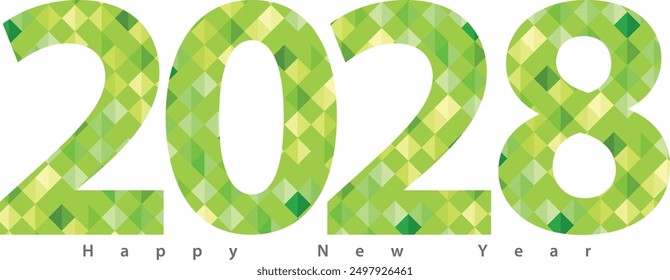 happy new year 2028 with pattern of green square monochrome color inside, 2028 vector illustration, isolated on white background.