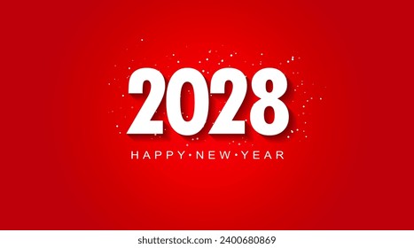 Happy New Year 2028 with red and white design concept with snow fall