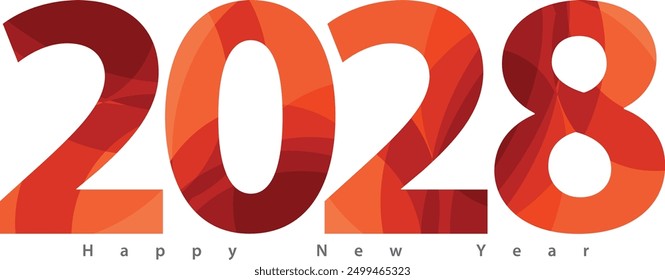 happy new year 2028 with red color  inside, 2028 vector illustration, isolated on white background.