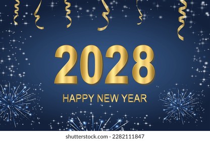 Happy New Year 2028 text design background.Holiday greeting card design. Vector illustration.