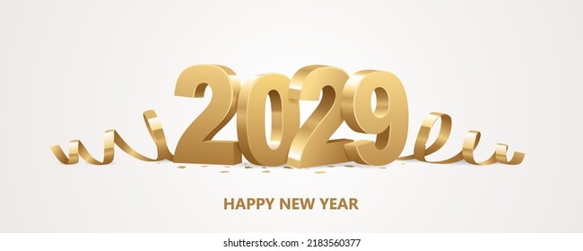 Happy New Year 2029 Golden 3d Stock Vector (Royalty Free) 2183560377