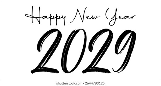 Happy new year 2029 handwritten text isolated on white background
