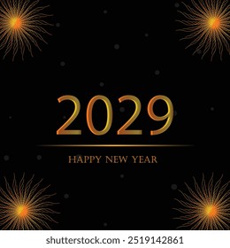 Happy New Year 2029 illustration with circle type pattern in corner isolated over black.