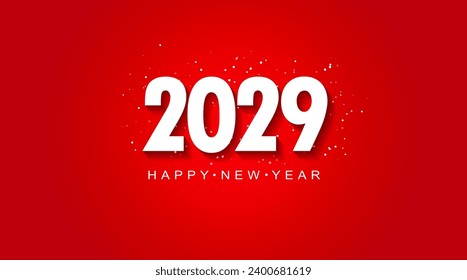 Happy New Year 2029 with red and white design concept with snow fall