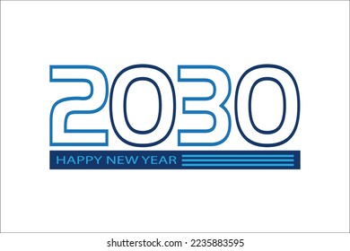 Feliz diseño de texto de Año Nuevo 2030. Portada del diario de negocios para 2030 con deseos. color azul
