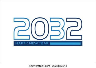 Happy New Year 2032 text design. Cover of business diary for 2032 with wishes. blue color svg