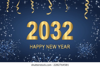 Happy New Year 2032 text design background.Holiday greeting card design. Vector illustration. svg