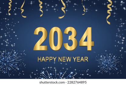 Happy New Year 2034 text design background.Holiday greeting card design. Vector illustration.