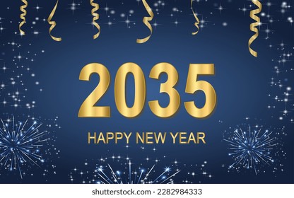 Happy New Year 2035 text design background.Holiday greeting card design. Vector illustration.