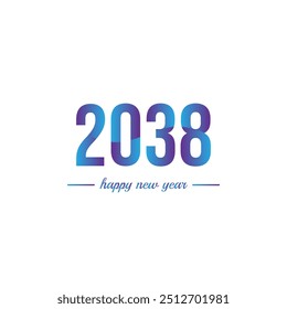 Happy New Year 2038 with gradient color. 2038 New Year text. New Year 2038 design for greeting card, invitation, calendar, vector and illustration.